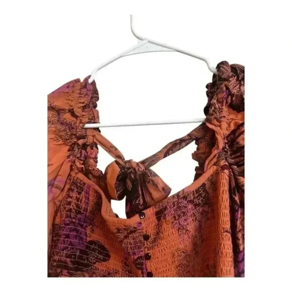 Cottagecore Prairie Floral Midi Dress Smocked Bodice Open Back Anthropologie XS - Picture 3 of 16